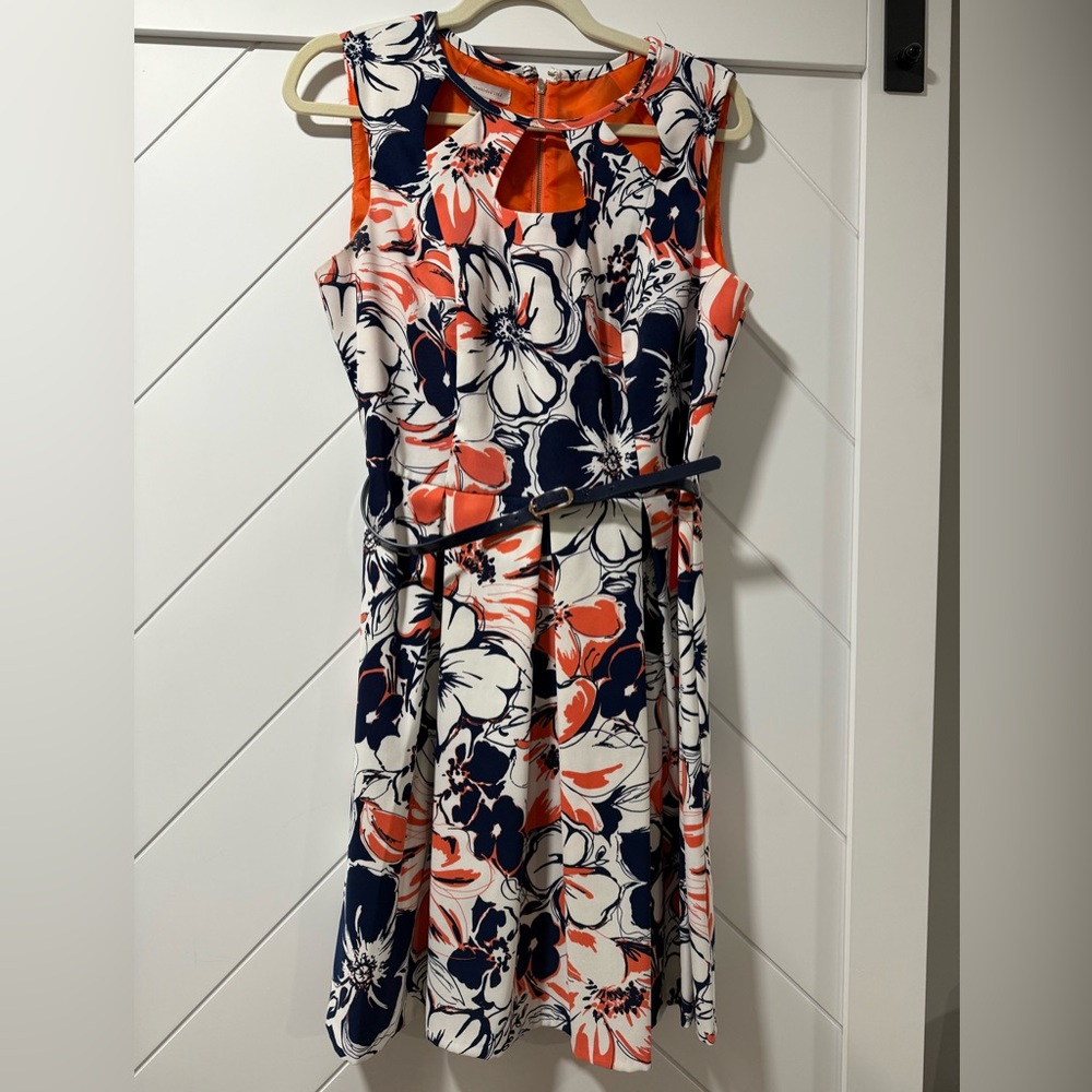 Dress Barn coral and Navy Midi Dress